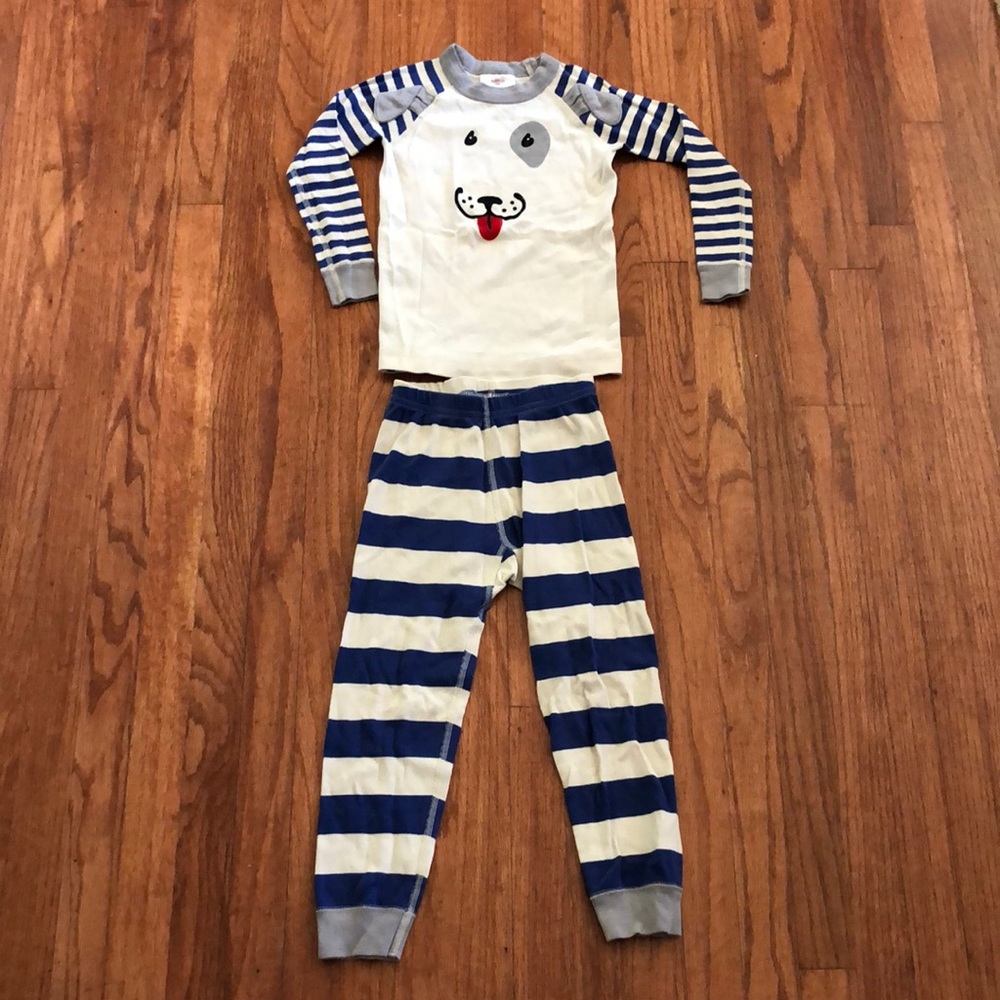 Hanna Andersson Puppy Dog Blue & White Striped Pajama Set Organic Cotton